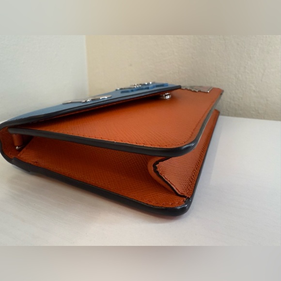 PRADA Saffiano Leather Wallet on Chain with Charms Blue/Orange - Picture 4 of 13